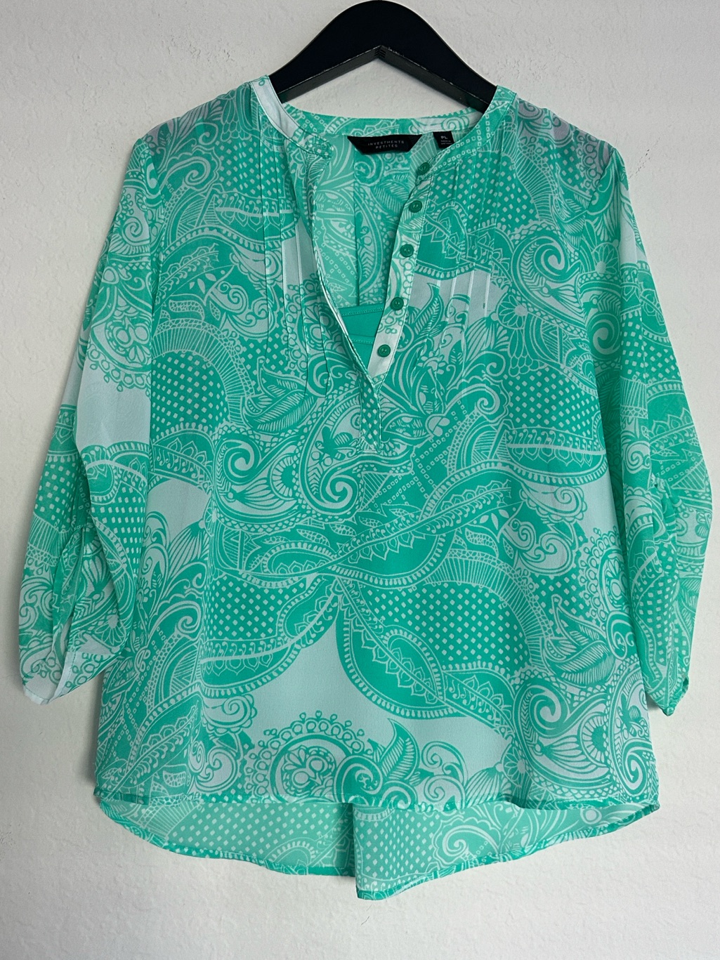 Investments - Two Piece Turquoise Paisley Print Henley Sheer Top